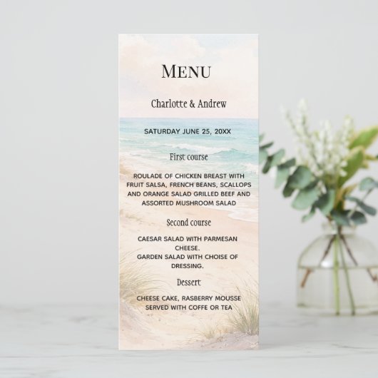 Strand kust diner bruiloft menu (Staand voorkant)