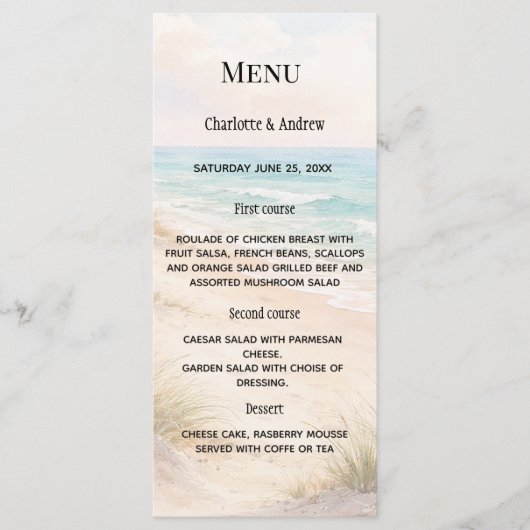 Strand kust diner bruiloft menu (Voorkant)