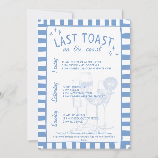 Strand Kust Handdraw Blauw vrijgezellenweekend Kaart (Achterkant)