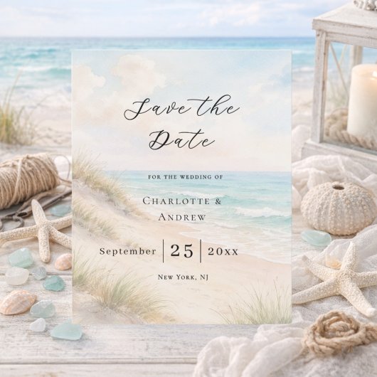 Strand kust moderne budget bruiloft Save the Date Flyer
