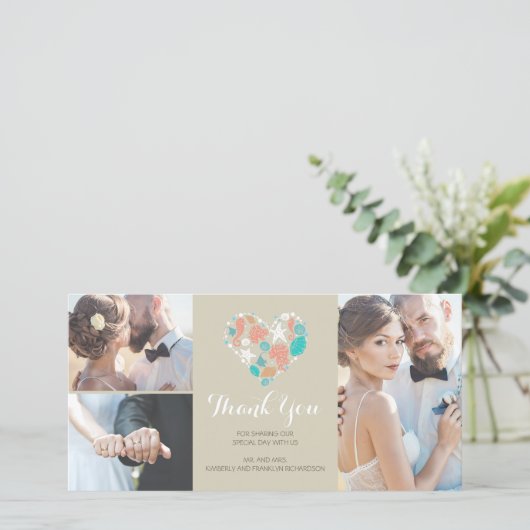 Strand Kust Nautisch Hart Trouwen Dank u Bedankkaart (Staand voorkant)