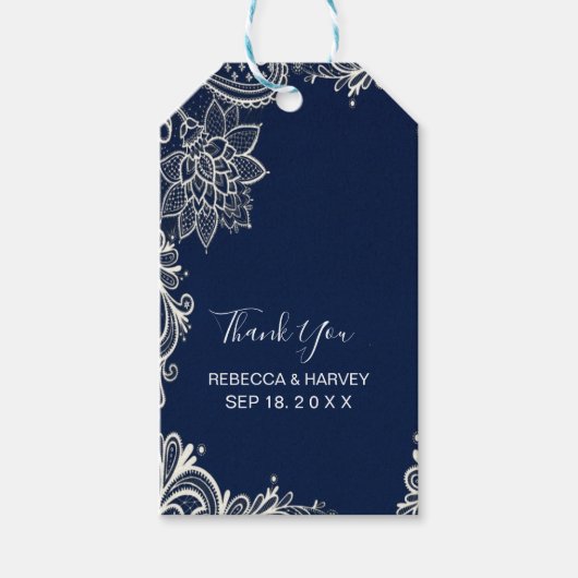 strand kust nautisch marineblauwe trouwdag cadeaulabel (Voorkant)