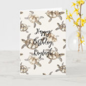 Strand Kust Oceaan Zeeschildpadden Verjaardag Kaart (Gele Bloem)