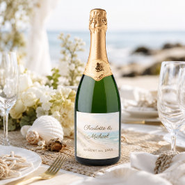 Strand kust romantische zeegezicht trouwdag sparkling wijnetiket