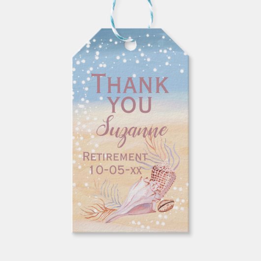 Strand kust schelp pensioenfeest cadeautje cadeaulabel (Voorkant)