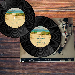 Strand kust vinyl muziekrecord bruiloft kaart
