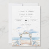 Strand Kust Waterverf Bestemming Trouwfoto Kaart (Voorkant)