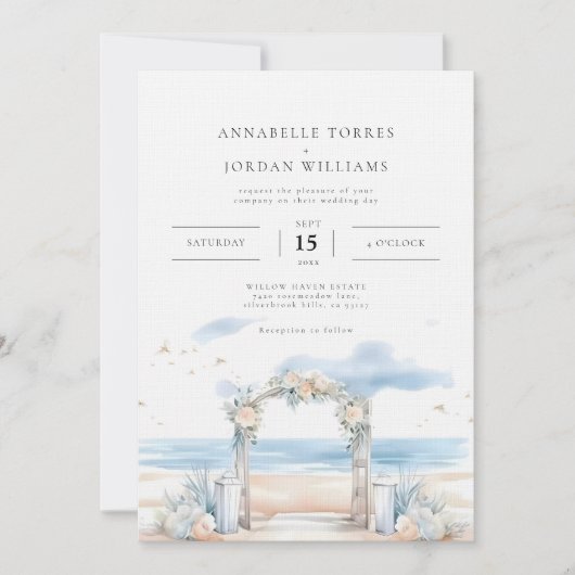 Strand Kust Waterverf Bestemming Trouwfoto Kaart (Voorkant)