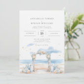 Strand Kust Waterverf Bestemming Trouwfoto Kaart (Staand voorkant)