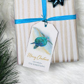 Strand Kust Zee Schildpad Vrolijk Kerstfeest Cadeaulabel