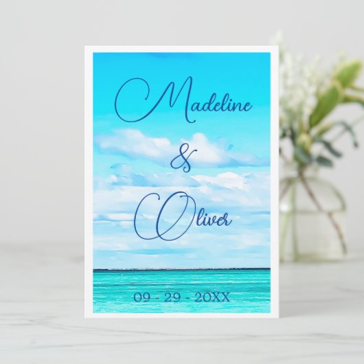 Strand Kust Zomer Bestemming Bruiloft Kaart (Staand voorkant)