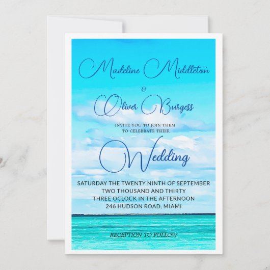 Strand Kust Zomer Bestemming Bruiloft Kaart (Achterkant)