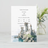 Strand Kustlandschap Kasteel Ruïnes Bruiloft Kaart (Staand voorkant)