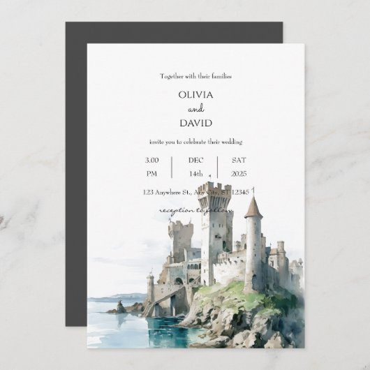 Strand Kustlandschap Kasteel Ruïnes Bruiloft Kaart (Voorkant / Achterkant)