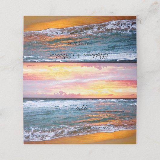 Strand Kustoceaan Zonsondergang Golven Bruiloft Plaatskaartje (Buitenkant ongevouwen)