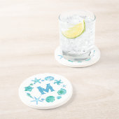 Strand Kustzeeschelpen en zeesterren Monogrammed Zandsteen Onderzetter (Zijkant)