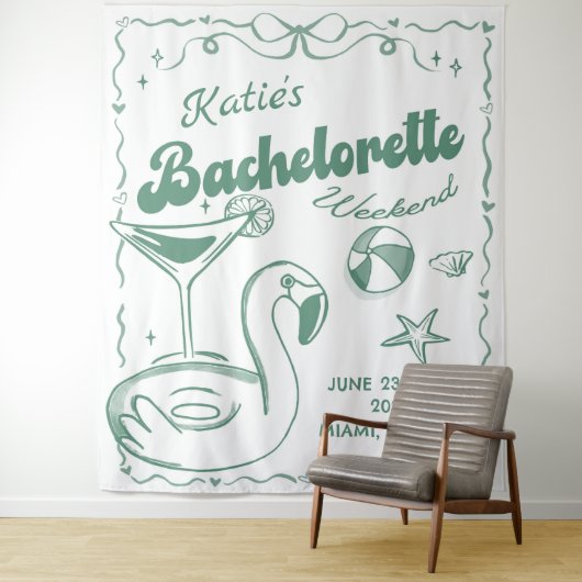 Strand Laatste Toast Groene Bachelorette Feest Wandkleed (In situ)