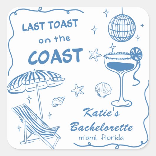 Strand Laatste toast kust Bachelorette Party Stick Vierkante Sticker (Voorkant)