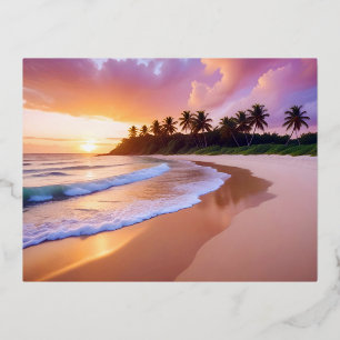 Strand Landschap Tropische Zonsondergang Schemerin Folie Feestdagen Briefkaart