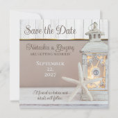Strand Lantaarn Zeester Bruiloft Save the Date Kaart (Voorkant)