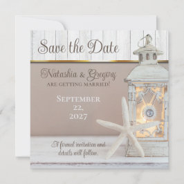 Strand Lantaarn Zeester Bruiloft Save the Date Kaart