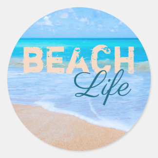 Strand leven. Blue Skies Tropical Paradise Aqua Ze Ronde Sticker