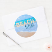 Strand leven. Blue Skies Tropical Paradise Aqua Ze Ronde Sticker (Envelop)