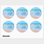 Strand leven. Blue Skies Tropical Paradise Aqua Ze Ronde Sticker (Vel)