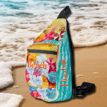 Strand leven gepersonaliseerd sling bag<br><div class="desc">Uw voornaam aan de zijkant van deze op maat gemaakte draagtas,  samen met een leuk patroon van kleurrijke parasols,  golven op een zandstrand,  zonnebaders en een surfer met "Beach Life" op het lettertype. Creëer voor jezelf of als cadeau geven. OVEREENKOMENDE objecten in ons collectie.</div>