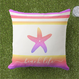 Strand leven script paarse gele ombre zeester buitenkussen