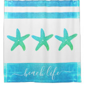 Strand leven script turquoise blauw ombre zeester douchegordijn (Voorkant)