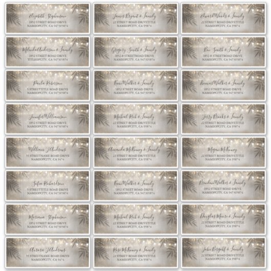 Strand Licht Bruiloft Gast Naam Adresetiketten Sticker (Voorkant)