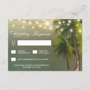 Strand Lichten Palmboom Tropische bruiloft RSVP Ka Kaartje