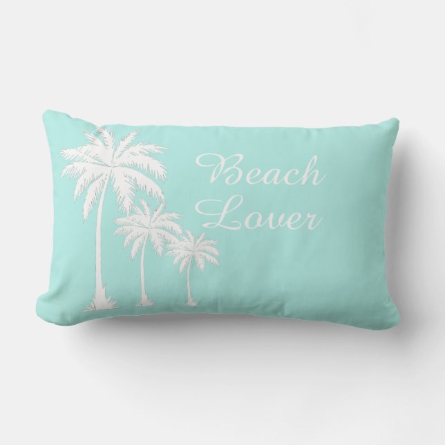 Strand liefhebber Palm Tree Aqua Outdoor Buitenkussen (Voorkant)