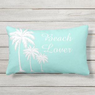 Strand liefhebber Palm Tree Aqua Outdoor Buitenkussen