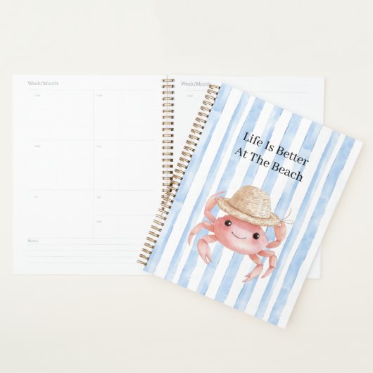 Strand Lieve Roze Lachende Krab met Hoed Planner (Display)
