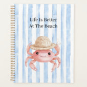 Strand Lieve Roze Lachende Krab met Hoed Planner (Voorkant)