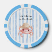 Strand Lieve Roze Lachende Krab met Hoed Poker Chips (Voorkant)