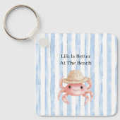 Strand Lieve Roze Lachende Krab met Hoed Sleutelhanger (Voorkant)