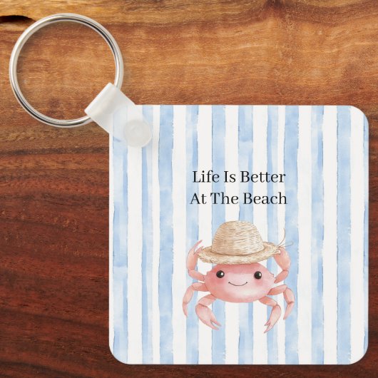 Strand Lieve Roze Lachende Krab met Hoed Sleutelhanger (Voorkant)