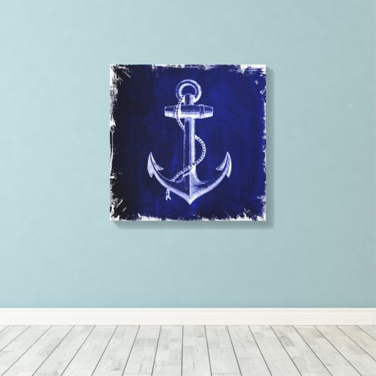strand - marineblauw kustkust - nautisch anker canvas afdruk (Insitu (Houten vloer))