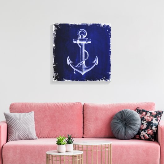 strand - marineblauw kustkust - nautisch anker canvas afdruk (Insitu (Woonkamer))