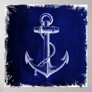 strand - marineblauw kustkust - nautisch anker poster