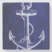 strand - marineblauw kustkust - nautisch anker stenen onderzetter (Voorkant)