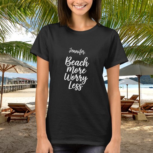 Strand meer zorgen minder citaat naam zwart t-shirt