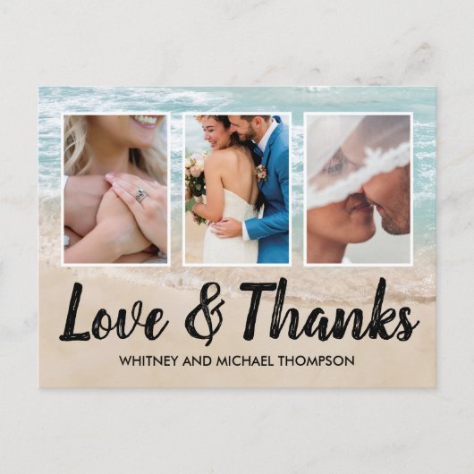 Strand Meerdere Trouwfoto Dank u Briefkaart (Voorkant)