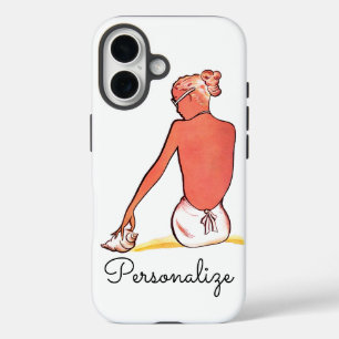  strand meisje zeeschelp zomerse elegante retro iPhone 16 hoesje