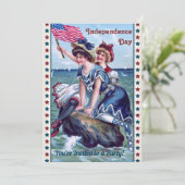  strand meisjes 4 juli feestuitnodiging kaart (Staand voorkant)