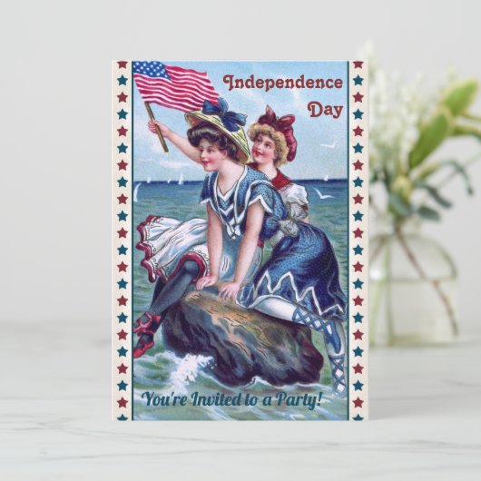  strand meisjes 4 juli feestuitnodiging kaart (Staand voorkant)