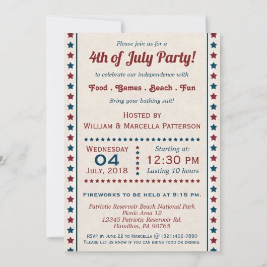  strand meisjes 4 juli feestuitnodiging kaart (Achterkant)